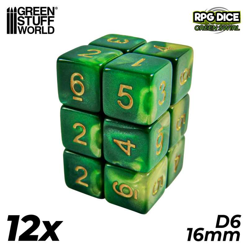 12x Dados D6 16mm - Verde Marmol Dados juegos de mesa