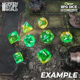 12x D6 16mm Dés de Jeu - Vert/Jaune Transparent | Dés D6