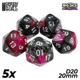 5x D20 20mm Dés de Jeu - Violet Marbre | Dés - Jeux de société