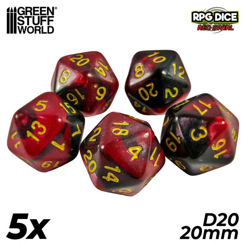 5x Dados D20 20mm - Rojo Marmol Dados juegos de mesa 5x Dados D20 20mm - Rojo Marmol Dados juegos de mesa