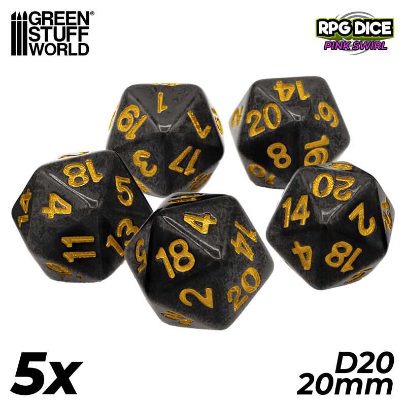5x Dadi D20 20 mm - Nero | Dadi giochi da tavolo 5x Dadi D20 20 mm - Nero | Dadi giochi da tavolo