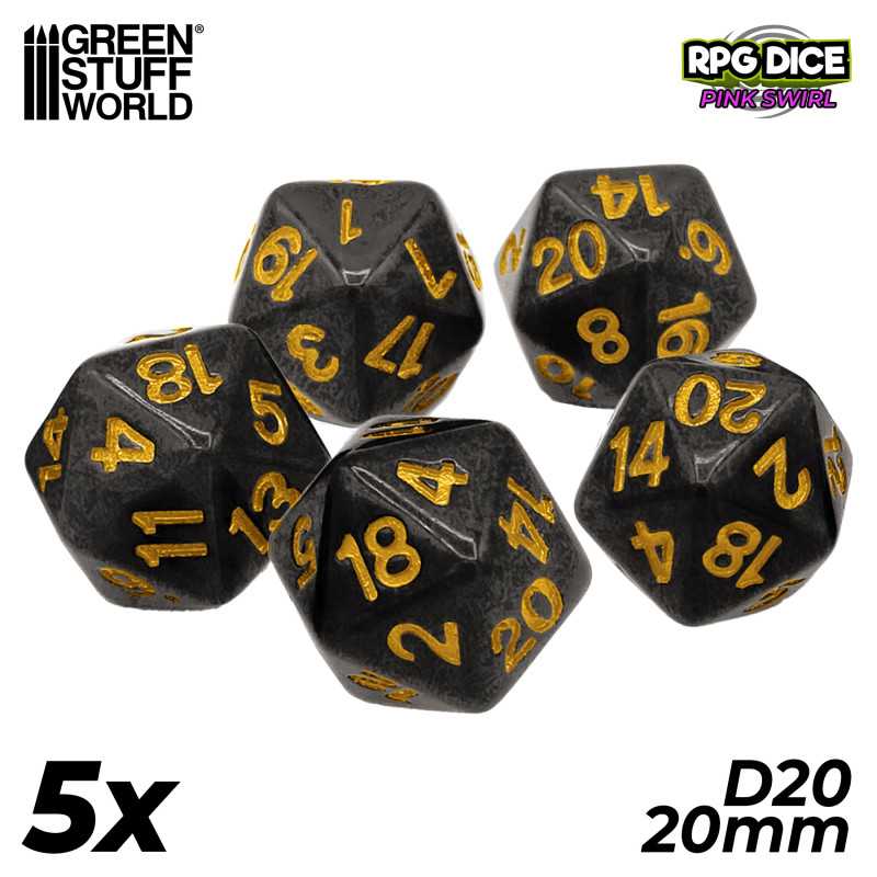 5x Dadi D20 20 mm - Nero | Dadi giochi da tavolo