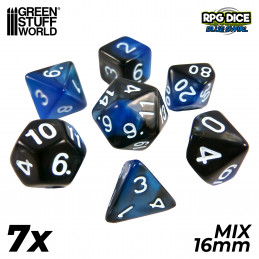 7x Mix 16mm Dice - Blue Swirl | DnD dice set