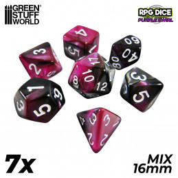 7x Mix 16mm Dice - Purple Swirl | DnD dice set