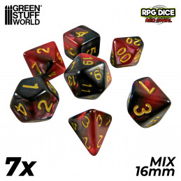 7x Mix 16mm Spielwürfel - Rot Marmor | DnD Würfelset