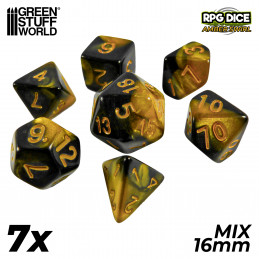 7x Mix 16mm Dice - Amber Swirl | DnD dice set