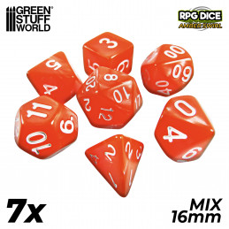 7x Dados Mix 16mm - Naranja Set de Dados de Rol