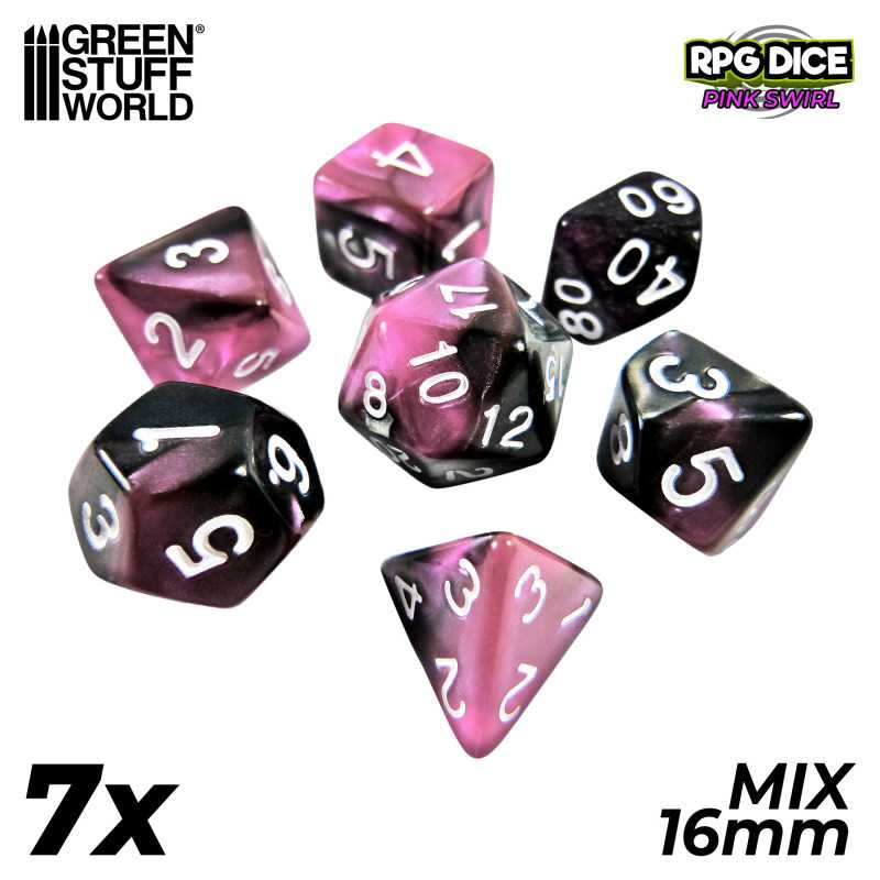 7x Dadi Mix 16mm - Rosa Marmo | Set Dadi D&D