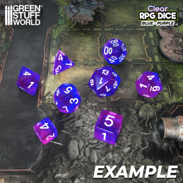 7x Mix 16mm Dice - Clear Blue/Purple | DnD dice set