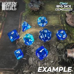7x Mix 16mm Dice - Clear Blue/Turquoise | DnD dice set