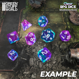 7x Mix 16mm Dice - Clear Turquoise/Purple | DnD dice set