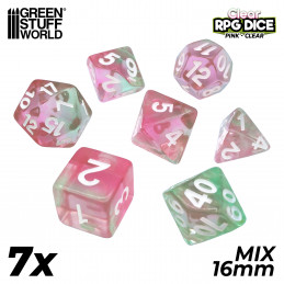 7x Mix 16mm Dés de Jeu - Rose clair | Set de Dés JDR