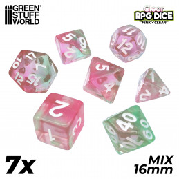 7x Mix 16mm Dice - Clear Pink | DnD dice set