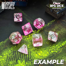 7x Mix 16mm Dice - Clear Pink | DnD dice set