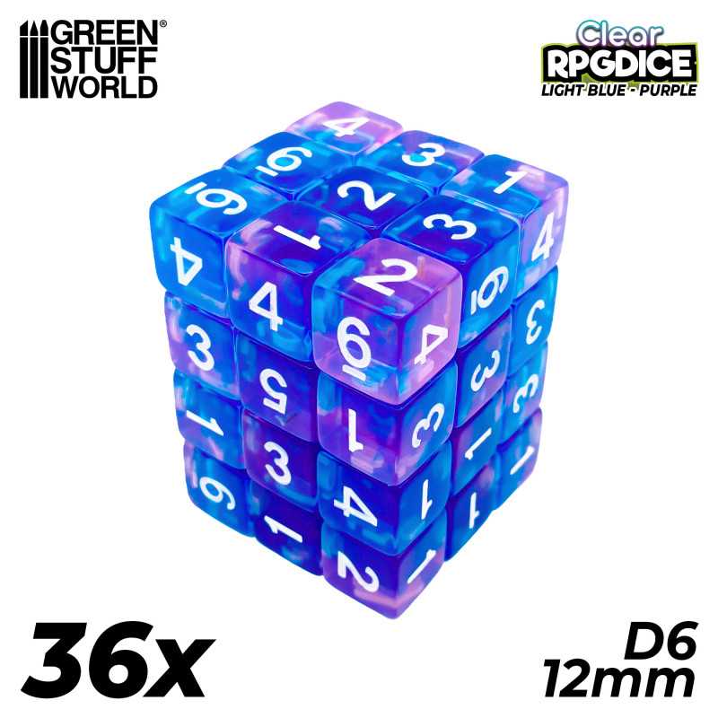 36x D6 12mm Dés de Jeu - Bleu clair - Violet | Dés - Jeux de société