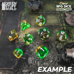 12x D6 16mm Dice - Clear Orange/Green | D6 Dices
