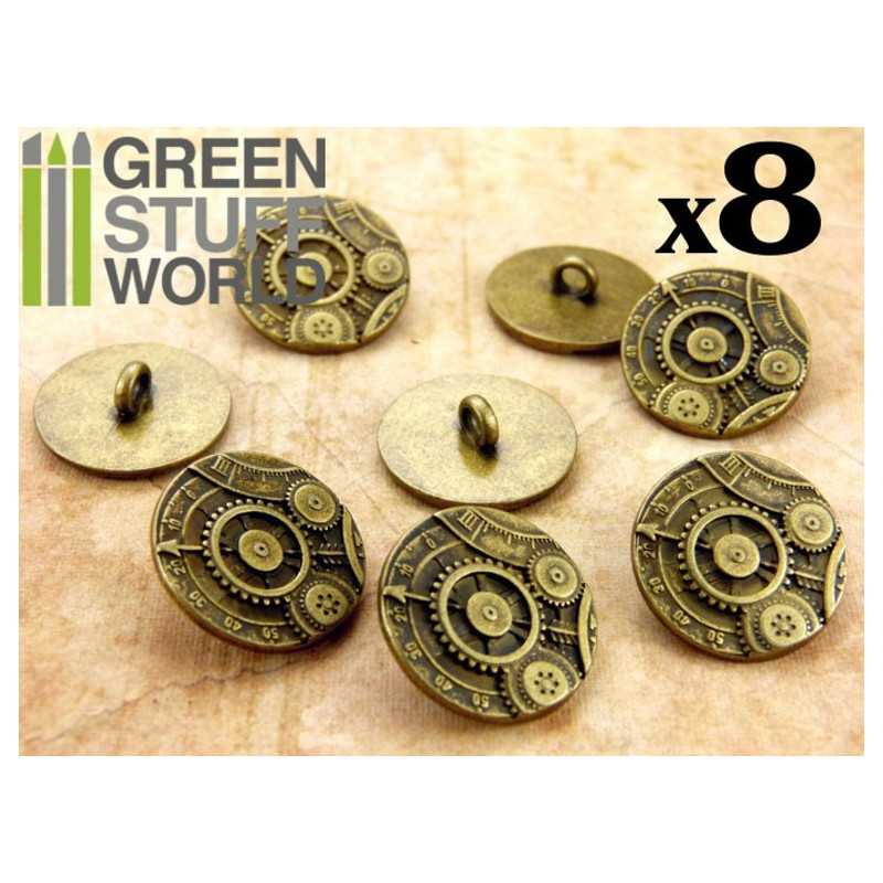 8x Steampunk Buttons GEARS MECHANISM - Antique Gold | Buttons