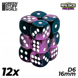 12x D6 16mm Dice - Pink Swirl | D6 Dices