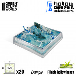 Plastic CLEAR Square Hollow Base 25mm | Miniature Square Plastic Bases