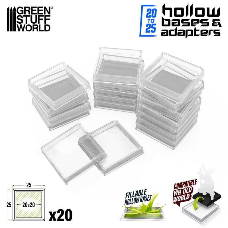 Plastic CLEAR Square Hollow Base 25mm | Miniature Square Plastic Bases