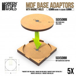 Adaptateur de socles MDF - rond à carré 50mm | Adaptateurs de Socles