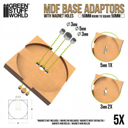 Adaptateur de socles MDF - rond à carré 50mm | Adaptateurs de Socles