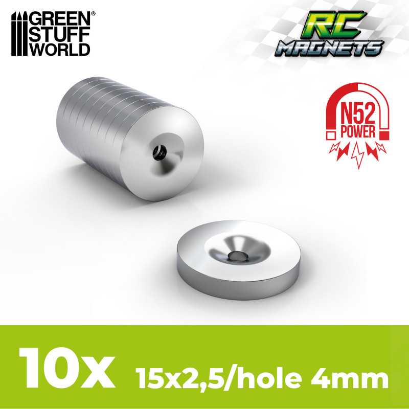 Neodymium Magnets 15x2,5mm with hollow - 10 units (N52) | RC body magnets