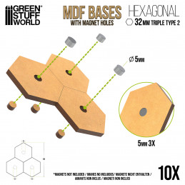 Bases Hexagonales Triples 32mm - Tipo 2 Peanas DM Hexagonales