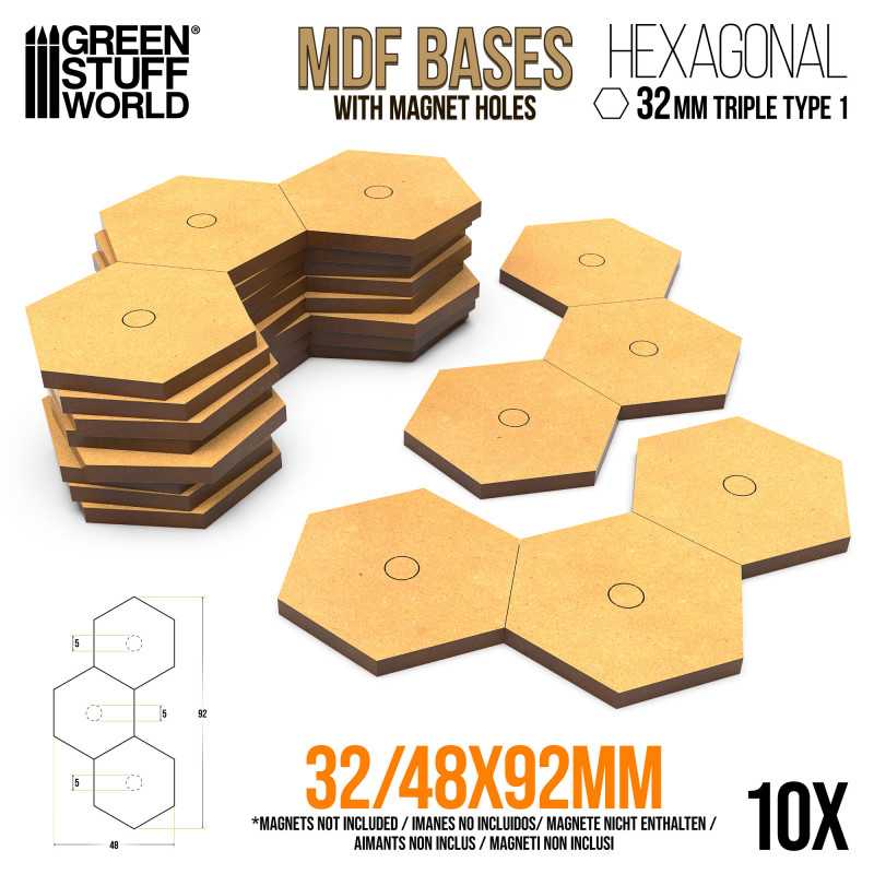 Socles hexagonaux triples 32mm - Type 1 | Socles en MDF Hexagonal