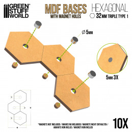Bases Hexagonales Triples 32mm - Tipo 1 Peanas DM Hexagonales