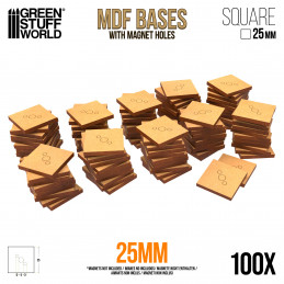 25 mm quadratische MDF Basen (Pack x100) | OUTLET - Hobby Zubehör