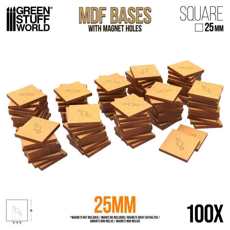 25 mm quadratische MDF Basen (Pack x100) | OUTLET - Hobby Zubehör