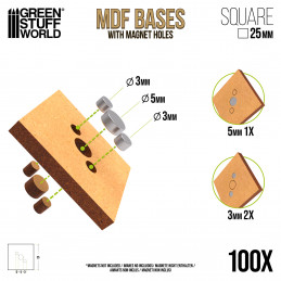 25 mm quadratische MDF Basen (Pack x100) | OUTLET - Hobby Zubehör