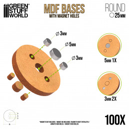 25 mm runde MDF Basen (Pack x100) | OUTLET - Hobby Zubehör