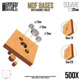 20 mm quadratische MDF Basen (Pack x500) | OUTLET - Hobby Zubehör