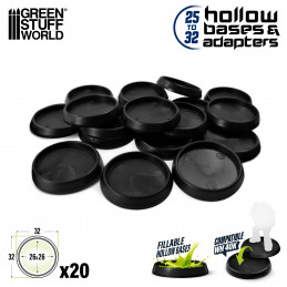 Hollow Plastic Bases - BLACK 32mm | Miniature Round Plastic Bases
