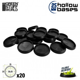 Socles en plastique noir avec CREUX - Rond 25mm | Socles en Plastique Ronds