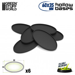 Hollow Plastic Bases - BLACK Oval 60x35mm | Miniature Oval Plastic Bases