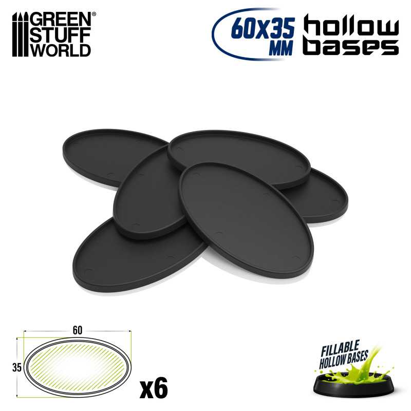 Hollow Plastic Bases - BLACK Oval 60x35mm | Miniature Oval Plastic Bases