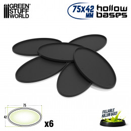 Hollow Plastic Bases - BLACK Oval 75x42mm | Miniature Oval Plastic Bases