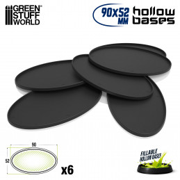 Hollow Plastic Bases - BLACK Oval 90x52mm | Miniature Oval Plastic Bases