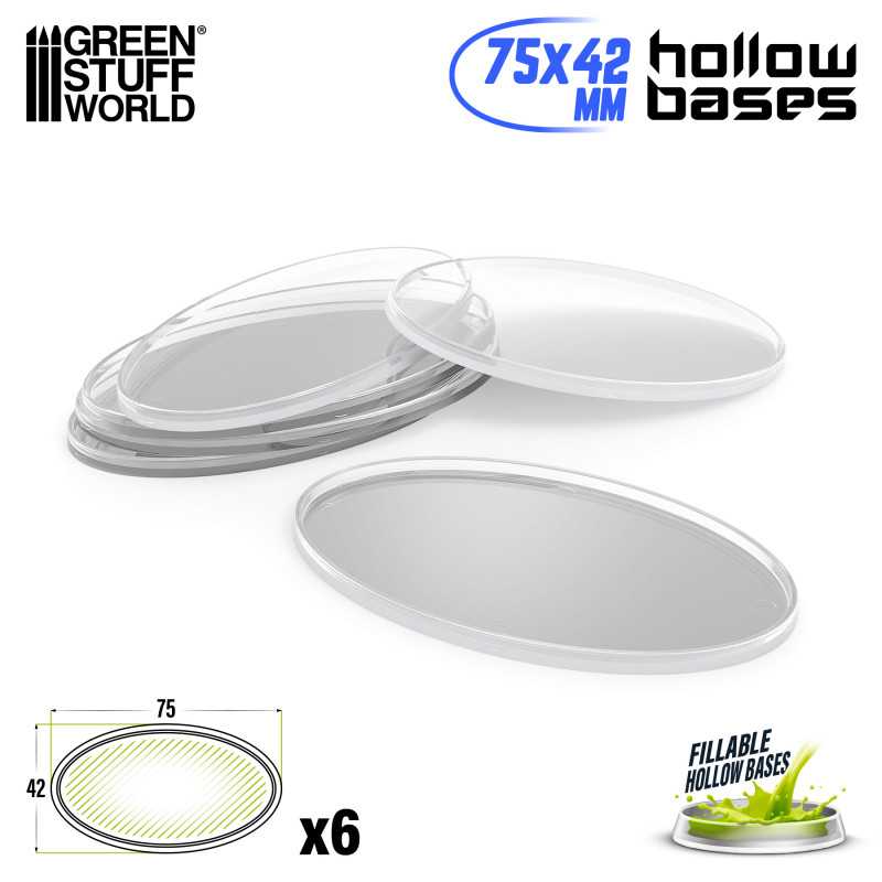 Socles en plastique transparent avec CREUX - Ovales 75x42mm | Socles Acryliques Ovales