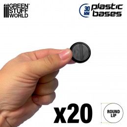 30 mm Runde Kunststoffbasen mit Lippe - Schwarz | Rund