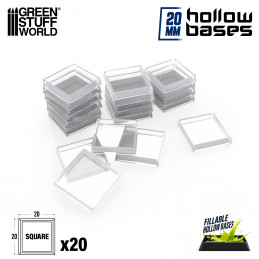 Plastic CLEAR Square Hollow Base 20mm | Miniature Square Plastic Bases