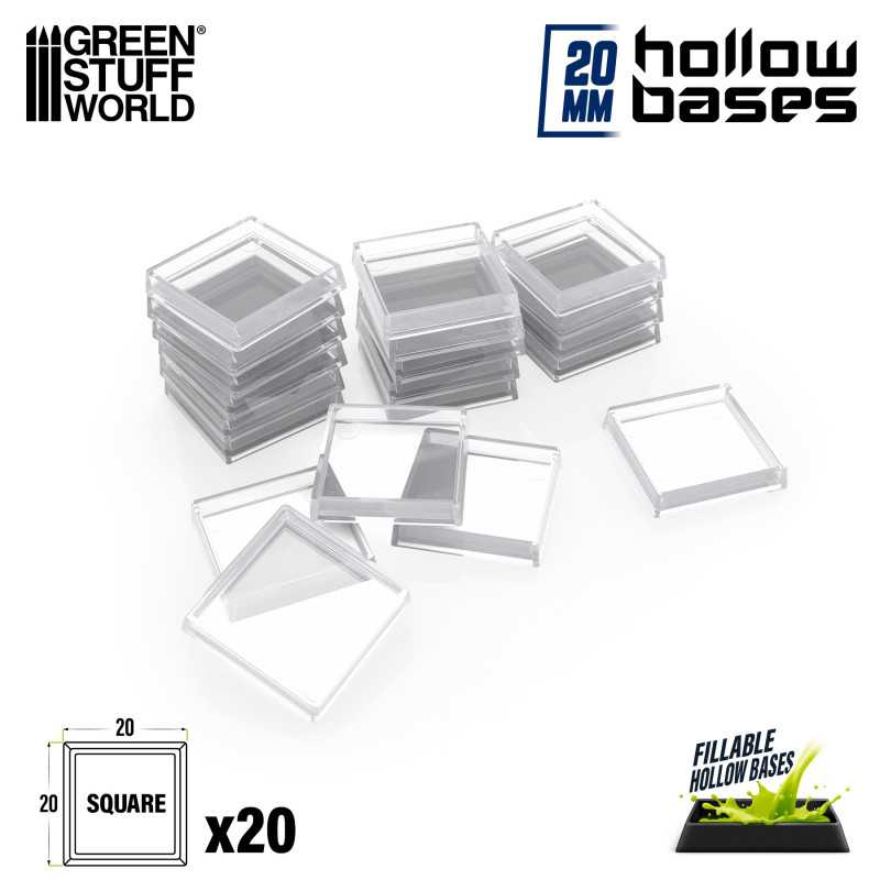 Plastic CLEAR Square Hollow Base 20mm | Miniature Square Plastic Bases