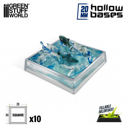 Plastic CLEAR Square Hollow Base 20mm | Miniature Square Plastic Bases