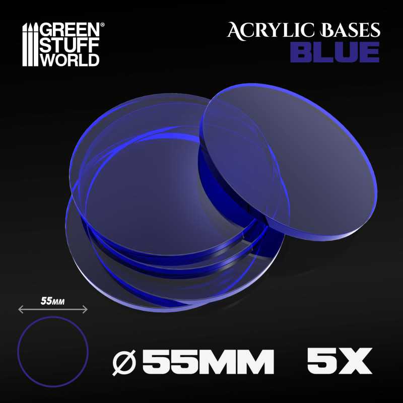 55 mm runde und blau transparent Acryl Basen | Runde Transparente Basen