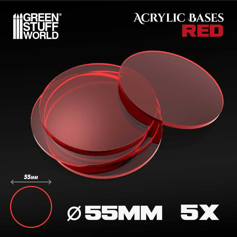 55 mm runde und rot transparent Acryl Basen | Runde Transparente Basen