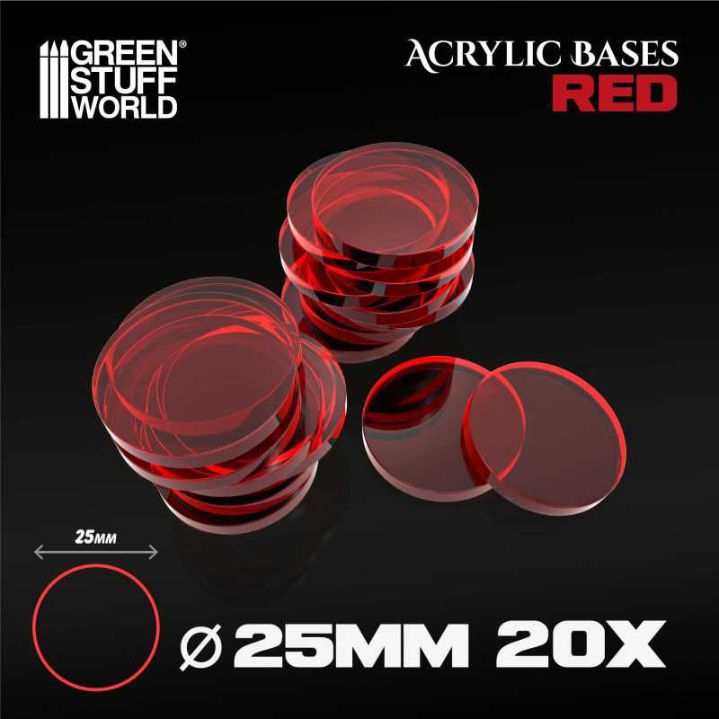 Acrylic Bases - Round 25 mm CLEAR RED | Acrylic Round Bases