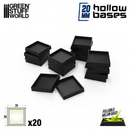 Hollow Black Plastic Bases - Square 20 mm | Miniature Square Plastic Bases